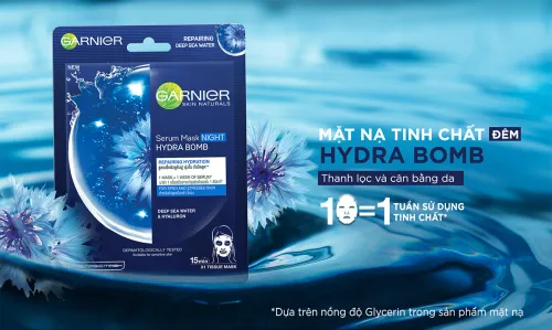 Mặt Nạ Tinh Chất Nước Biển Sâu & Hyaluron Cấp Ẩm Ban Đêm Garnier Hydra Bomb Night Deep Sea Serum Mask 28g